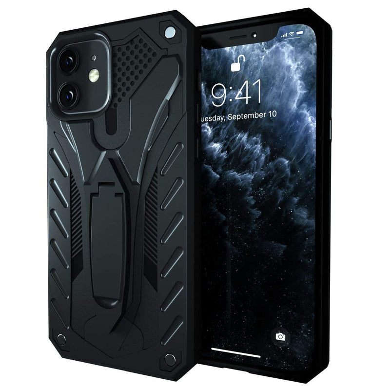  [AUSTRALIA] - Kitoo Designed for iPhone 12 Case/Designed for iPhone 12 Pro Case with Kickstand, Military Grade 12ft. Drop Tested - Black Black 12/12 Pro