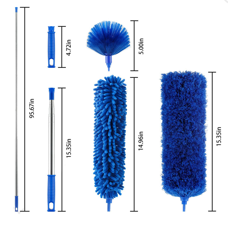 Microfiber Dusters w 2 Handle Sets, Durable 15~100 Inchs Long Telescopic Rod, Washable, Feather Dusters for Cleaning Cobweb, Ceilings Fans (3 Pack)…… Blue - LeoForward Australia