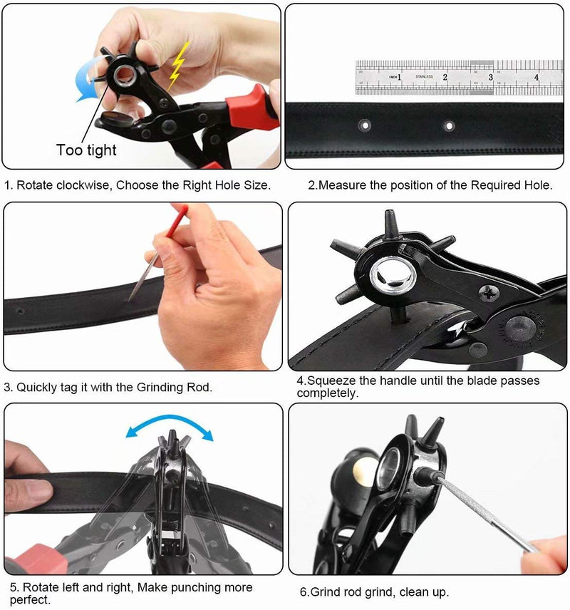  [AUSTRALIA] - Revolving Punch Plier Kit, XOOL Leather Hole Punch Set for Belts, Watch Bands, Straps, Dog Collars, Saddles, Shoes, Fabric, DIY Home or Craft Projects, Heavy Duty Rotary Puncher, Multi Hole Sizes Make Hole Puncher