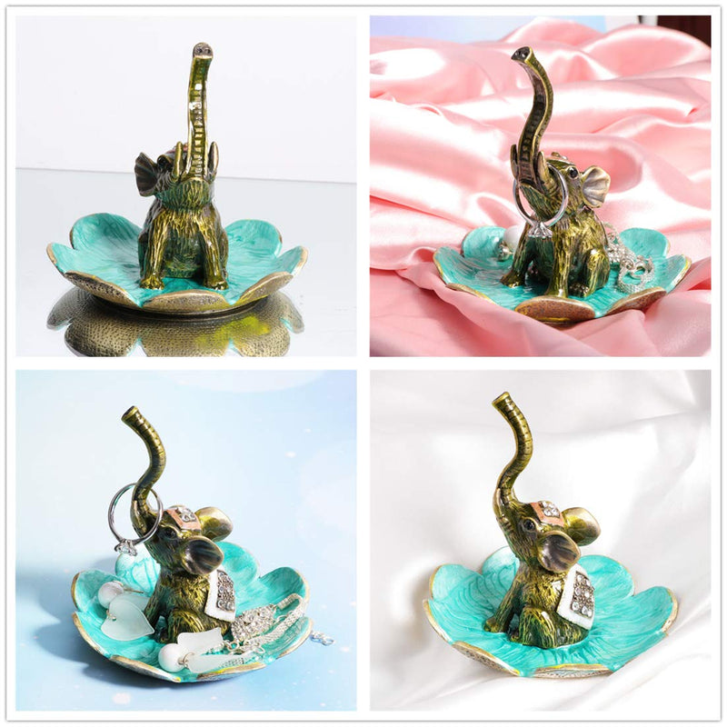  [AUSTRALIA] - Waltz&F Raise Nose Elephant on Petal Metal Ring Jewelry Holder Trinket Box Figurine Collectible Table Centerpiece Decor