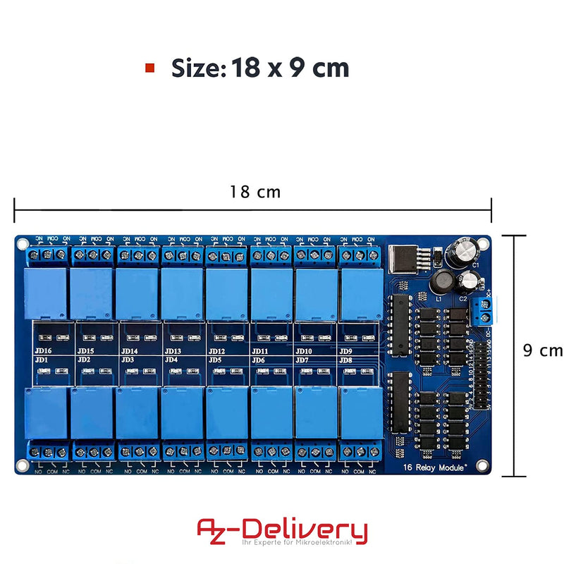  [AUSTRALIA] - AZDelivery 16 relay module 12V with optocoupler low-level trigger compatible with Arduino including e-book! 1