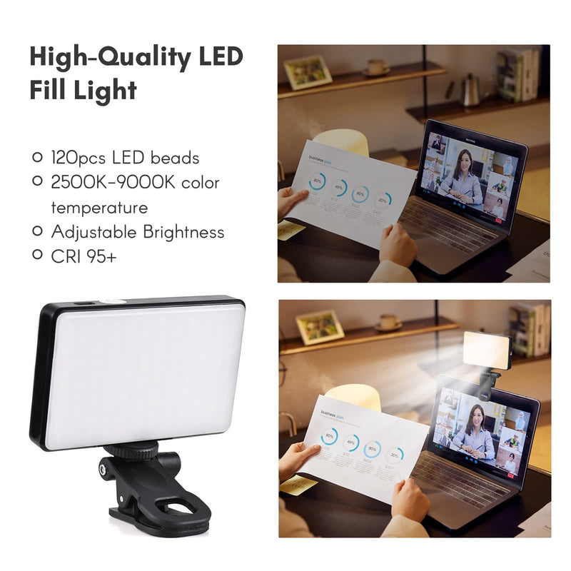  [AUSTRALIA] - Rechargeable Selfie LED Light Kit - Clip-on LED Ring Light for Phone, Laptop, Tablet and Computer, Portable Phone Light for Selfie/Video Conference/Zoom Call/Photography/Makeup/Picture Black