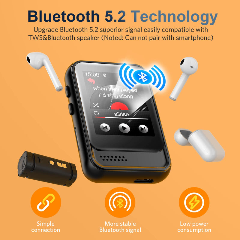  [AUSTRALIA] - MP3 Player with Bluetooth,16GB Portable Music Player with Speaker and Micro SD Card Slot MP3 MP4 Player with FM Radio,Voice Recording,Earphone,Silicone Case for Kids,Running and Gift,Max 128GB Expand 16GB