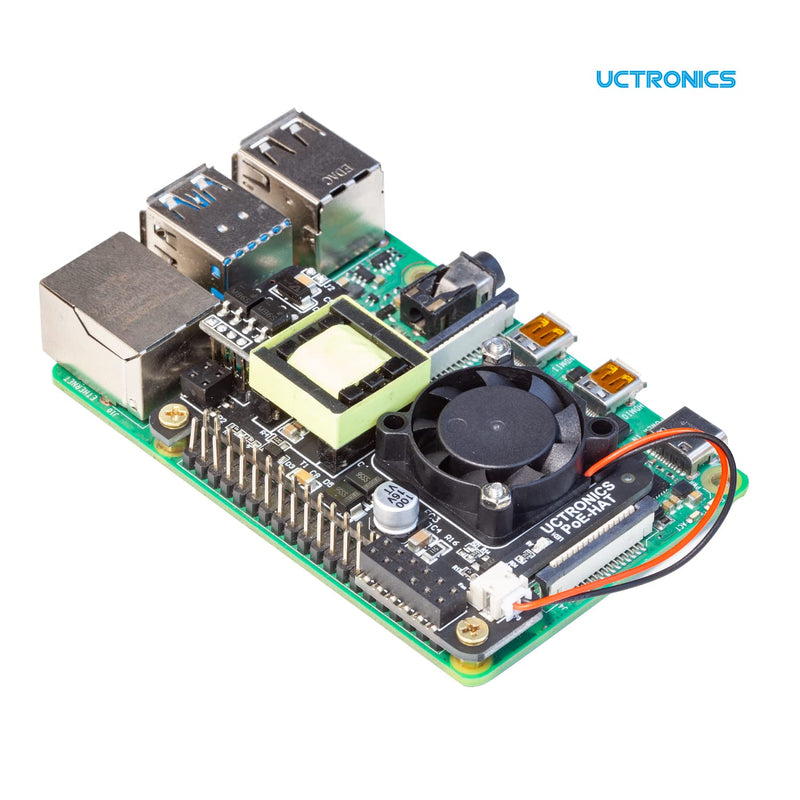  [AUSTRALIA] - UCTRONICS PoE HAT for Raspberry Pi with Cooling Fan, IEEE 802.3af-Compliant, 5V 2.5A Power Over Ethernet Board for Raspberry Pi 4B/3B+