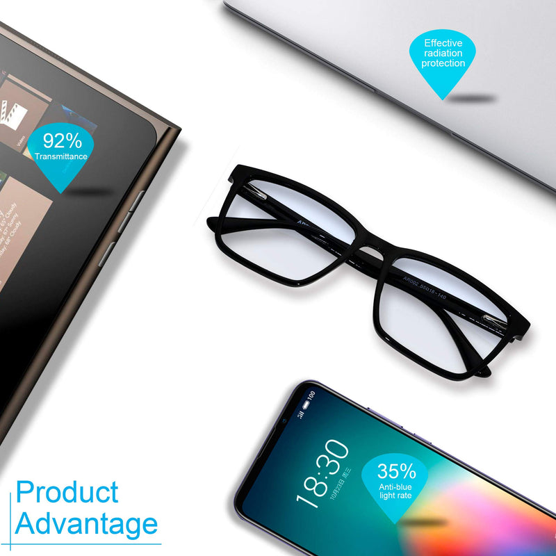 Blue Light Blocking Glasses Men Women Computer Filter Large Frame Bluelight Blocker Anti Blue Ray Lightweight ANDWOOD AR002 Black | Anti-blue Light Lens - LeoForward Australia