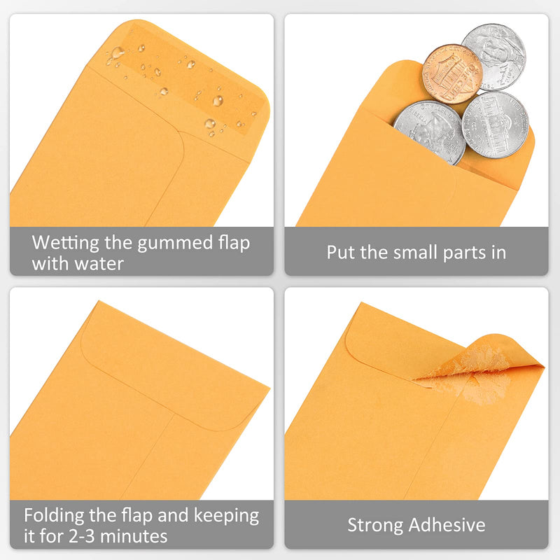  [AUSTRALIA] - #1 Coin Envelopes Eupako 100 PCS 2.25x 3.5" Brown Small Parts Envelope with Gummed Flap Kraft Seed Envelopes for Garden, Home and Office