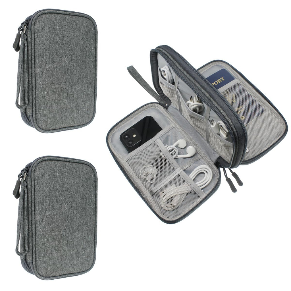  [AUSTRALIA] - Electronics Travel Tech Organizer (2pcs), Portable Carrying Case Bag for Essentials and Accessories (Dark Gray, Two Layers-M) Dark Gray