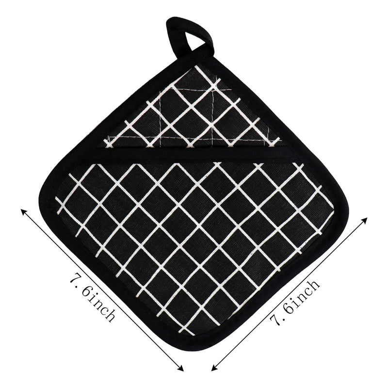  [AUSTRALIA] - HaiMay 7 Pieces Buffalo Check Plaid Pot Holders for Kitchen Oven Mitts, Machine Washable and Heat Resistant Hot Pad with Pocket, Cotton Lattice Black, 7.6 x 7.6 Inches Black Lattice