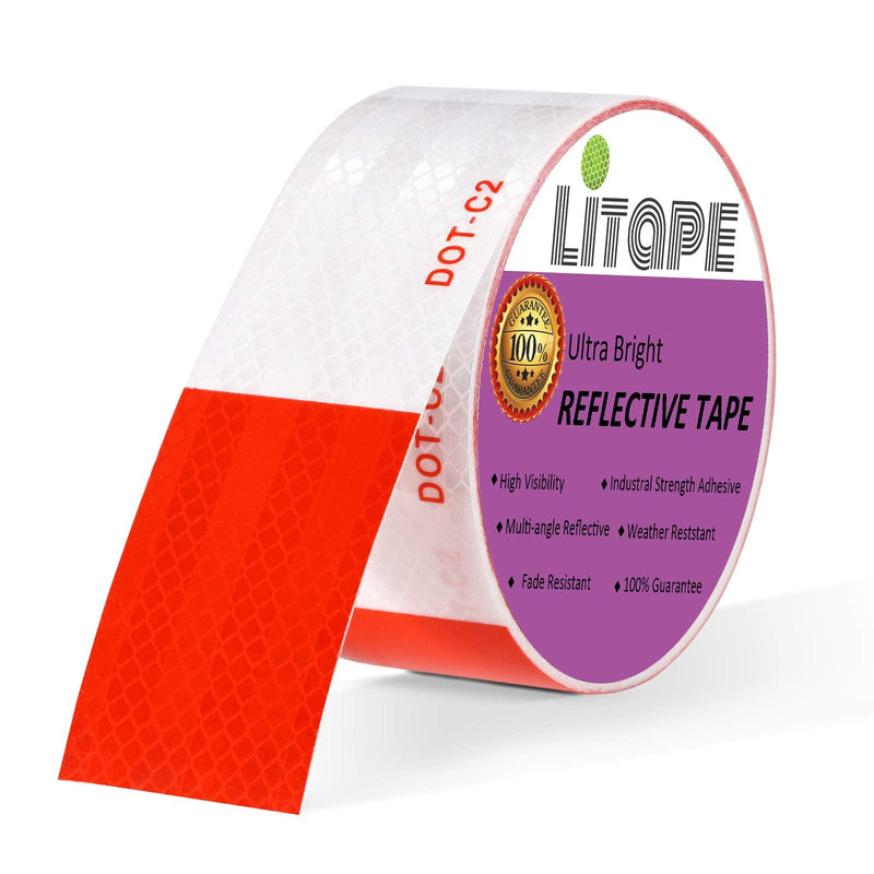  [AUSTRALIA] - LITAPE High Adhesive 2" X 30 Feet Red White DOT-C2 Retro Reflective Tape/Strips, High Visibility Hazard Caution Warning Safety Conspicuity Tape, Waterproof Reflector Sticker for Trailer/Trucks 2" X 30FT