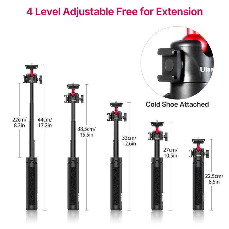  [AUSTRALIA] - MT-16 Extendable Phone Camera Tripod, 4 Levels Adjustment 360° Ball Head Cold Shoe Lightweight Portable Vlog Travel Selfie Stick Handle Grip Desktop Webcam Tripod for iPhone DSLR Sony Gopro 10