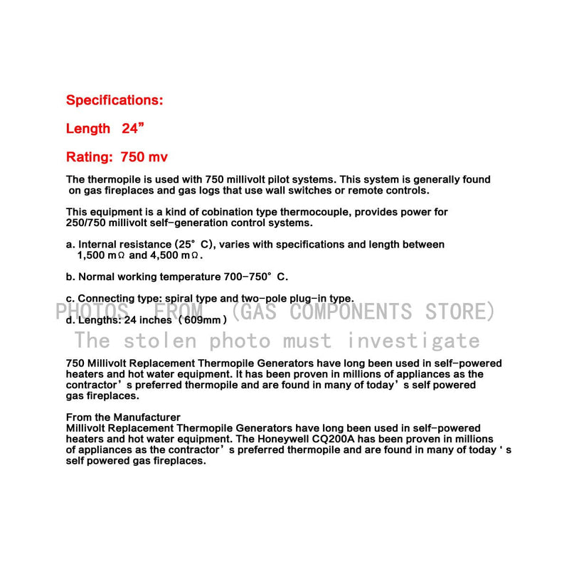  [AUSTRALIA] - 750℃ temperature Resistance Millivolt Replacement Thermopile Generators Used On Gas FirePlace/Water Heater/Gas Fryer Cluster Thermocouple for 24" Fireplace