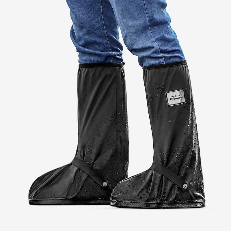  [AUSTRALIA] - 1 Pair Waterproof Slip Shoe Covers, Foldable Non Slip Galoshes Rain Boots, Reusable,Beathable with Zipper Reflector, Windproof Overshoes (Large, Black) Large