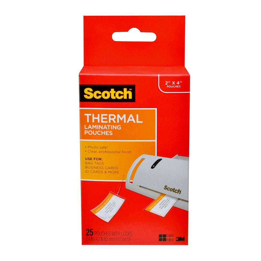  [AUSTRALIA] - Scotch Thermal Laminating Pouches Premium Quality, 5 Mil Thick for Extra Protection, 25 Pack, Luggage Tag Size Laminating Sheets, Our Most Durable Lamination Pouch, 2.48 x 4.21 inches, (TP5853-25)