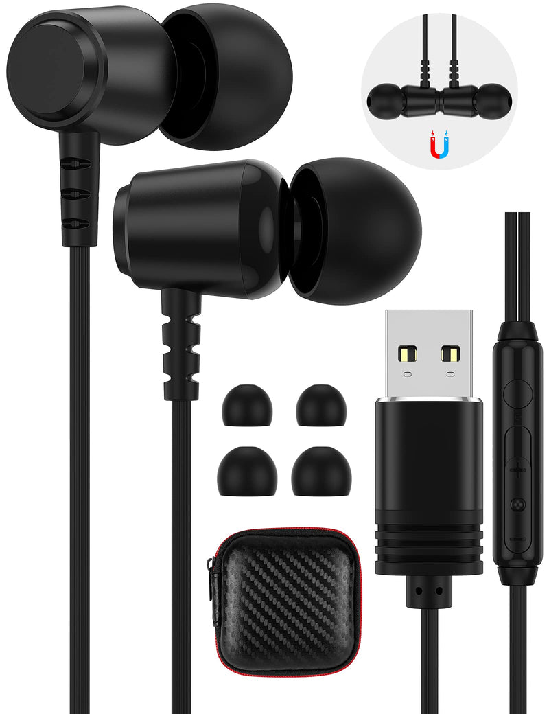  [AUSTRALIA] - TITACUTE USB A Headphone Computer Headset with Mute Control Microphone 7.5FT Magnetic Wired Earbud in-Ear Noise Canceling Gaming Earphone for MacBook Laptop Desktop PC TV PS5 PS4 Pro Zoom Home Office