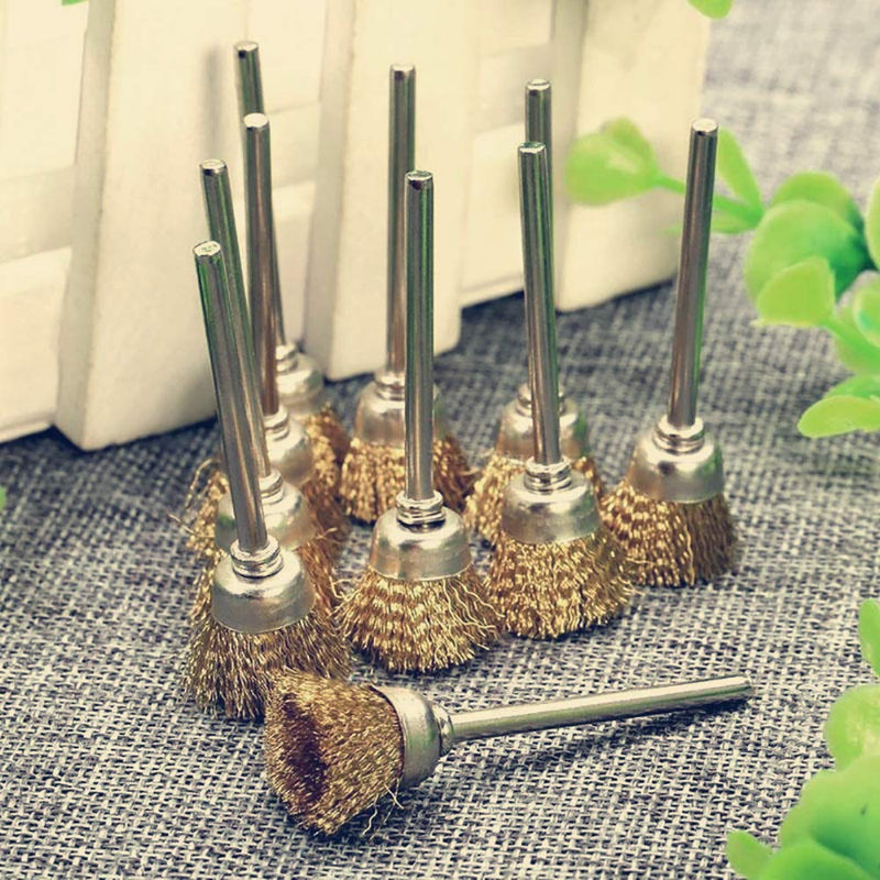  [AUSTRALIA] - Brass Cup Wire Brush, 1/8 Inch Shank 2 Inch Length, Cleaning Polishing for Dremel and Compatible Rotary Tools, 15Pcs (Brass Cup Wire Brush) Brass Cup Wire Brush