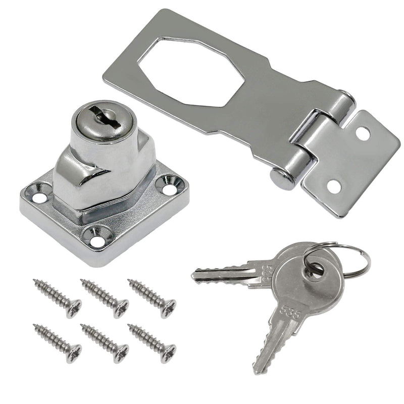  [AUSTRALIA] - Kyuionty 2Pcs Keyed Hasp Locks 2.5 Inch Twist Knob Keyed Locking Hasp, Metal Safety Hasp Latches Keyed Different for Small Doors, Cabinets (Sliver) Sliver