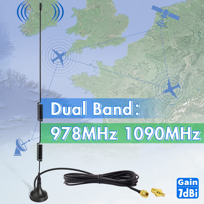  [AUSTRALIA] - Bingfu Dual Band 978MHz 1090MHz 6dBi Magnetic Base SMA Male MCX Antenna for Aviation Dual Band 978MHz 1090MHz ADS-B Receiver RTL SDR Software Defined Radio USB Stick Dongle Tuner Receiver