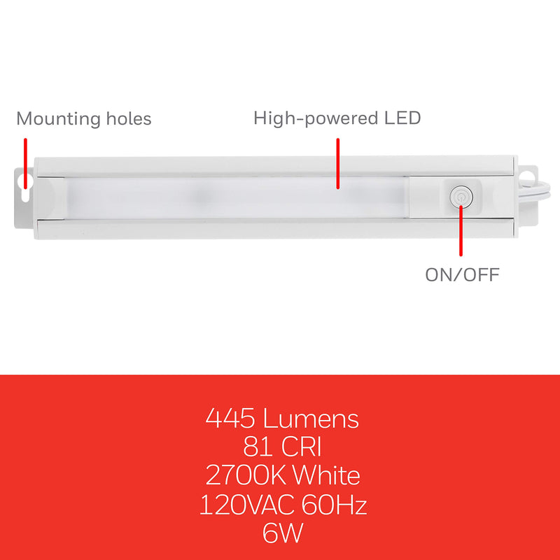 UltraPro 16in. LED Fixture, Under Cabinet Light, 2700K Warm White, 445 Lumens, Closet, Kitchen, Flat Plug, 44128 16 in. - LeoForward Australia