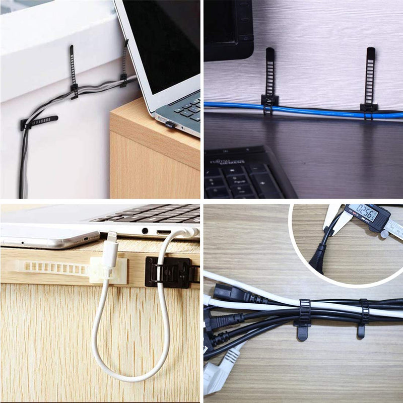  [AUSTRALIA] - 50Pcs Adhesive Cable Management Ties Extra Screw & Hole, Multi-Purpose Wire Organizer Adjustable Nylon Cable Straps Cord Holders for Home and Office Desk Organization
