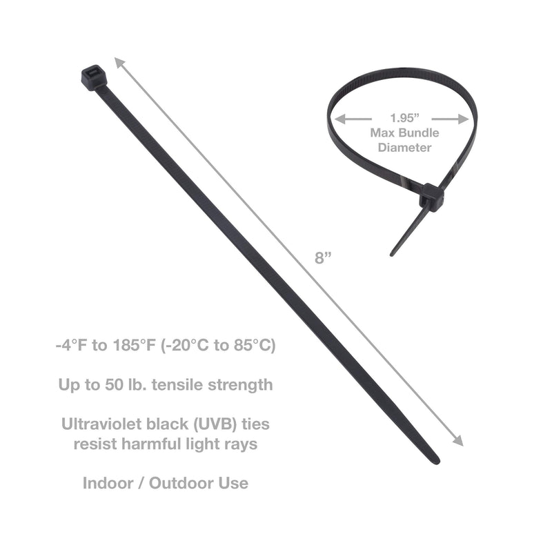  [AUSTRALIA] - Gardner Bender 46-308UVBFZ Xtreme Temperature Cable Tie, 8 inch, Cold and Hot Weather, 50 lb, Electrical Wire and Cord Management, Nylon Zip Tie, 100 Pk, UV Resistant Black 100 Pack 8 inch.