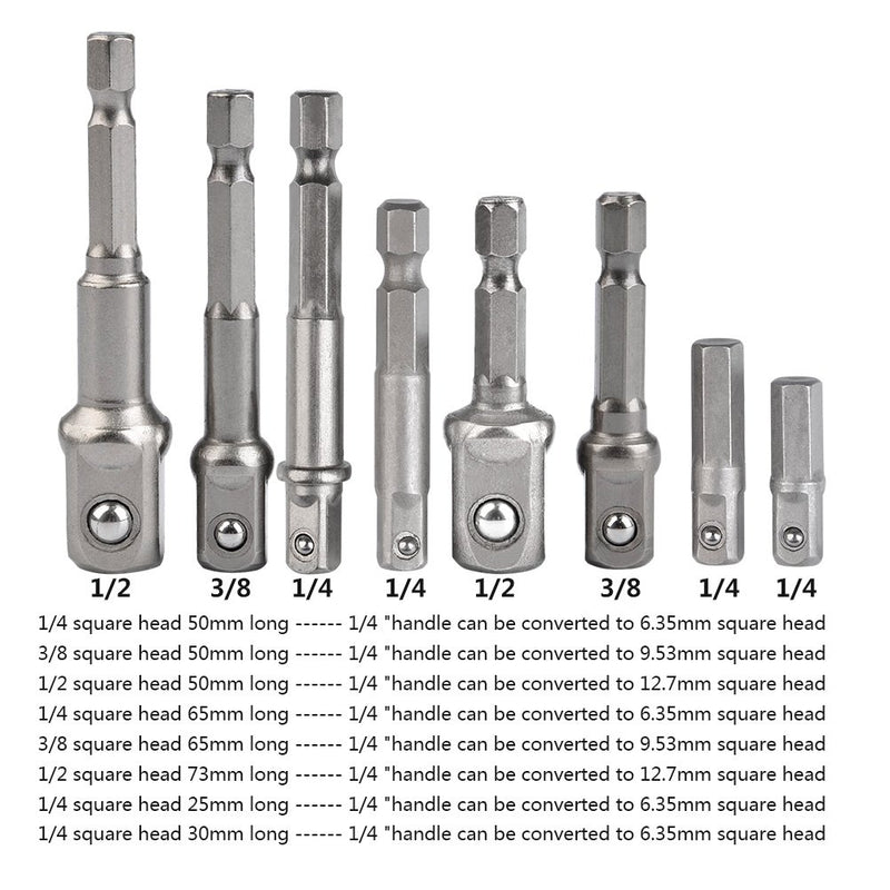  [AUSTRALIA] - TIMESETL 8Pcs Impact Grade Socket Adapter Set 1/4'' 3/8'' 1/2'' Hex Square Nut Driver Adaptor Power Drill Extension Bit