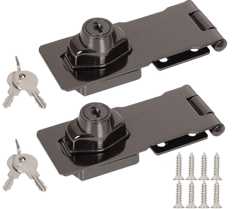  [AUSTRALIA] - 2 Pack Black Keyed Hasp Lock Twist Knob, 4 Inch Cabinet Locks with Keys, Keyed Locking Hasp, Safety Hasp Latches, Twist Knob Keyed Locking Hasp with Screws Keyed Different for Door Cabinet Drawers