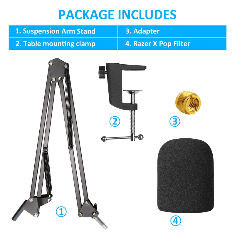  [AUSTRALIA] - Razer Seiren X Mic Boom Arm with Foam Windscreen, Suspension Boom Scissor Arm Stand with Pop Filter Cover for Razer Seiren X USB Streaming Microphone by SUNMON