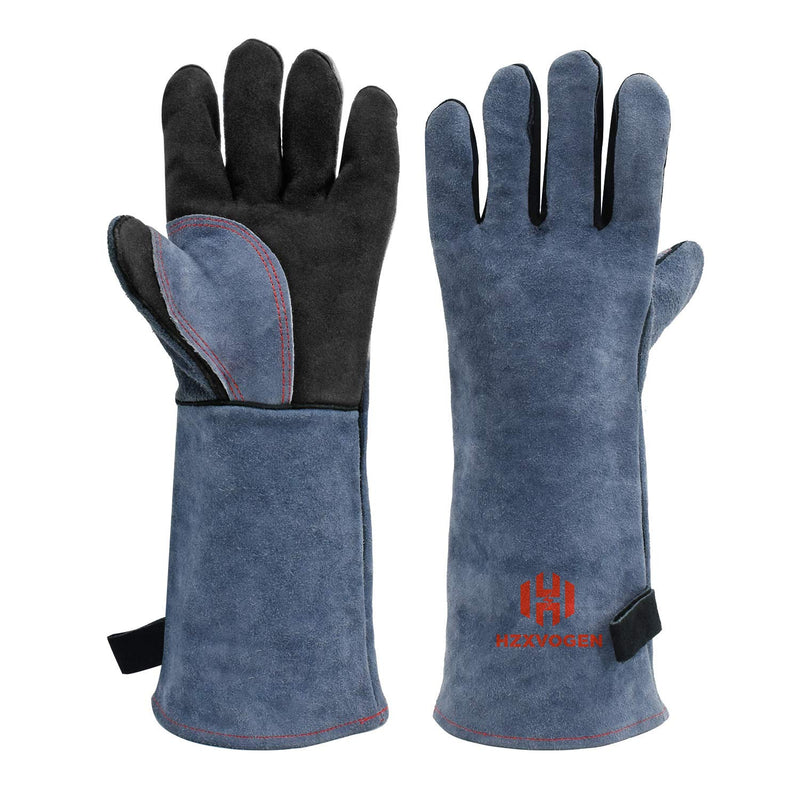  [AUSTRALIA] - HZXVOGEN 16 Inches 932℉ Heat Fire Resistant Welding Gloves BBQ Grill Gloves for Arc Tig Mig Wood Stove Barking Oven Fireplace Welder Gloves – Free Size for Men Women