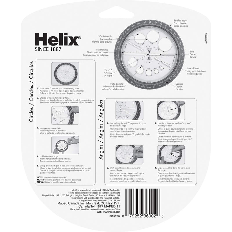 Helix Angle and Circle Maker with Integrated Circle Templates, 360 Degree, 6 Inch / 15cm, Assorted Colors (36002) - LeoForward Australia