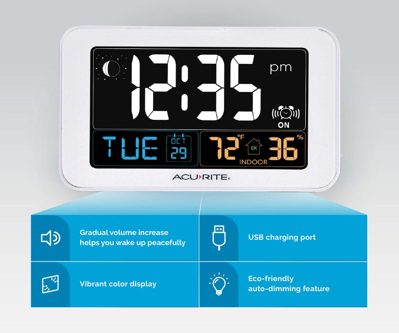  [AUSTRALIA] - AcuRite Intelli-Time Alarm Clock with USB Charger, Indoor Temperature and Humidity (13040CA), 0.8, White