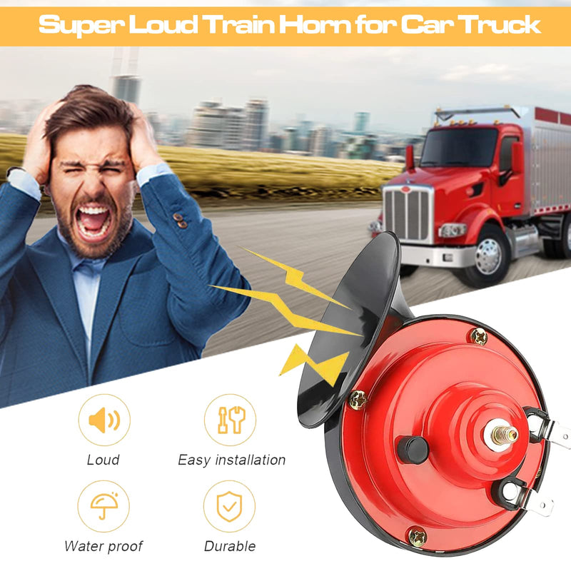  [AUSTRALIA] - QODOLSI 2 Pack 300DB Super Loud Train Horn, 12V Security Alarm Speaker, Car Waterproof Air Electric Snail Double Horn Replacement Kit, Fits for Most Cars Motorcycle, Truck, Bike, Boat (Red) 2 PCS Red