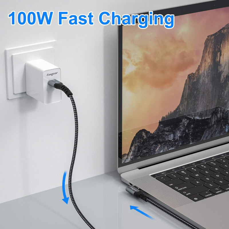  [AUSTRALIA] - Fasgear USB C to USB C Cable 3ft/1m, 100W 5A PD QC Fast Charging Braided Type C Cord with E-Marker Compatible with M1 MacBook Pro,iPad Pro/Air 4/Mini 6,Galaxy S22/ Note 21,Switch, Dell,HP (Black) 3ft(1m) Black
