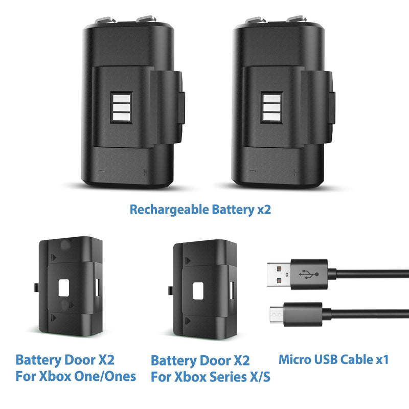  [AUSTRALIA] - 2 Pack Rechargeable Controller Battery Pack for Xbox One/Xbox Series X S with 4 Battery Cover Play and Charge Kit with Micro USB Charging Cable for Xbox 1 S/X/Elite Wireless Remote XB-SB01