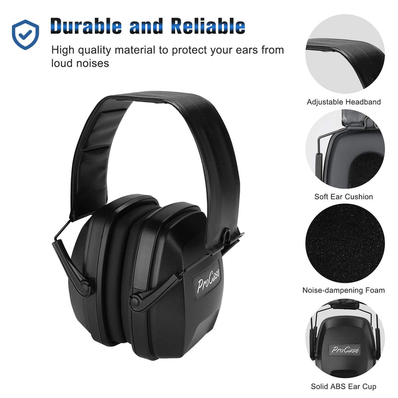  [AUSTRALIA] - ProCase Safety Ear Muffs Ear Hearing Protection, NRR 28dB Noise Reduction Protection for Mowing Snowblowing Ranch Shooting Construction Manufacturing Woodwork -Black