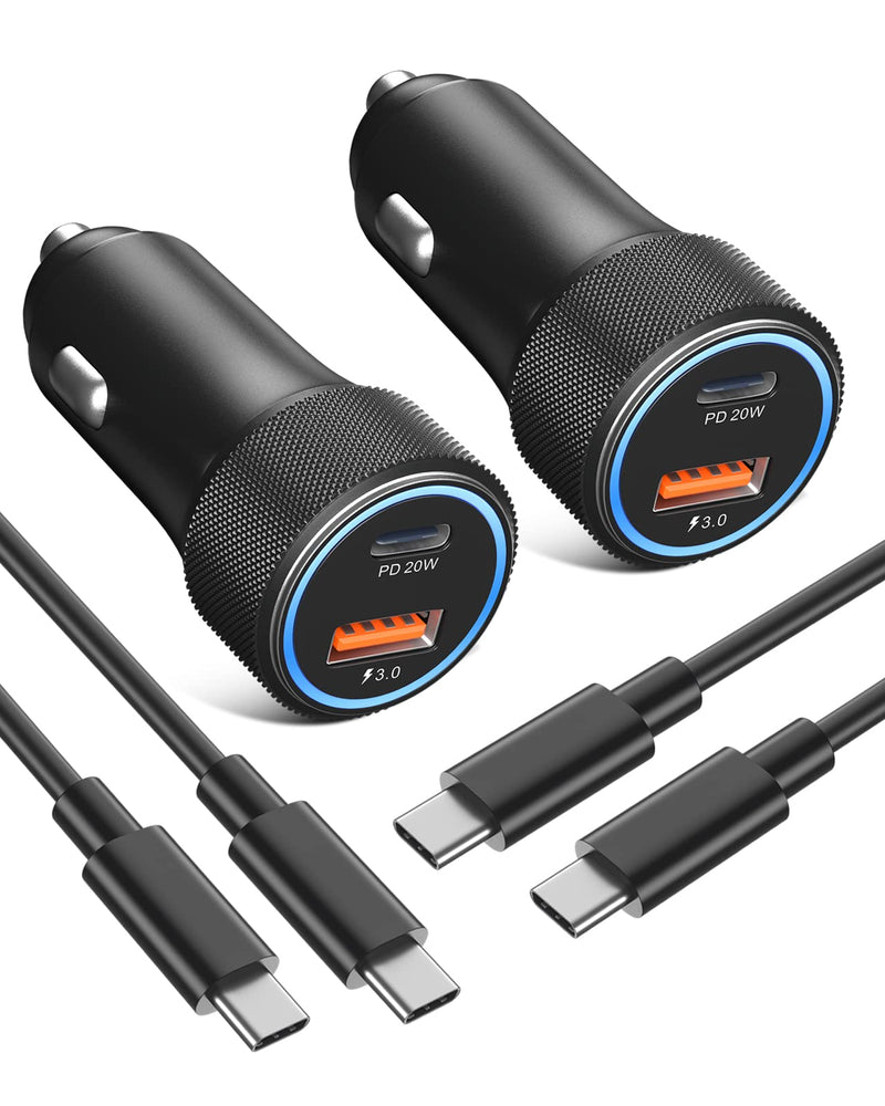 [AUSTRALIA] - USB C Car Charger 2-Pack, Eversame 36W PD3.0 & QC3.0 Dual USB Fast Car Charger Adapter for Samsung Galaxy S22/S21/Google Pixel 6/iPhone 14/14 Pro Max/14 Pro/14 Plus/13/12/iPad Pro-6FT C-C Cable-Black Black