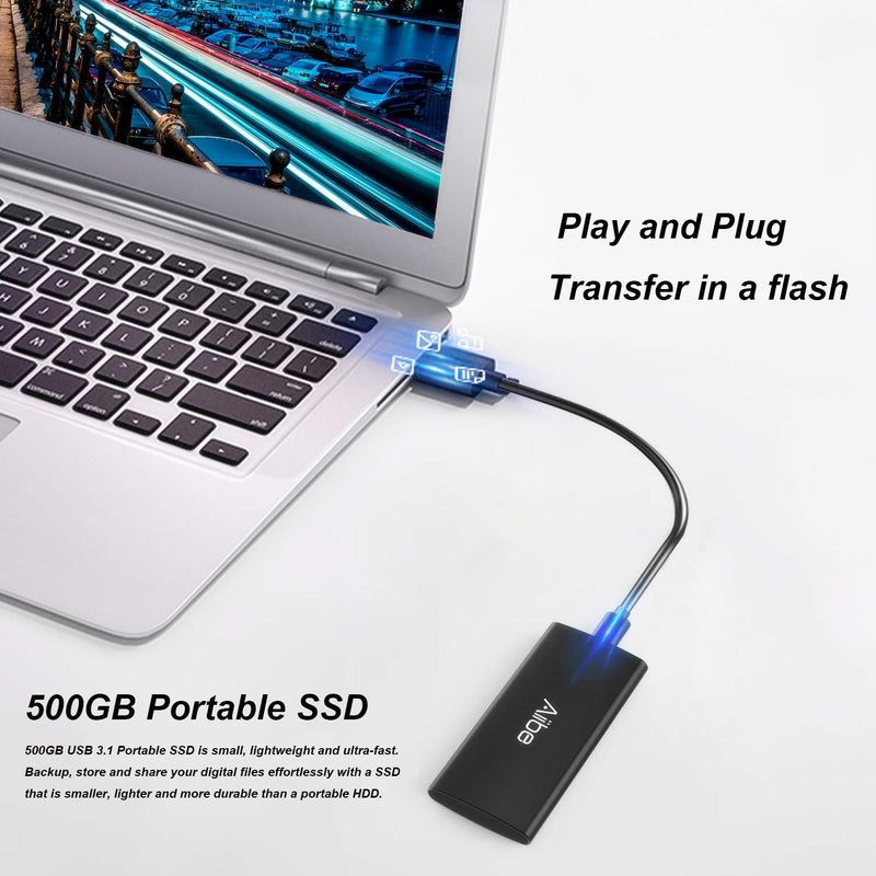  [AUSTRALIA] - Aiibe External Portable SSD 500GB - Up to 500MB/s - USB-C, USB 3.1 External Solid State Drive 500GB 500G USB SSD Drive for PC Laptop, Mac, Xbox and PS4 - Black