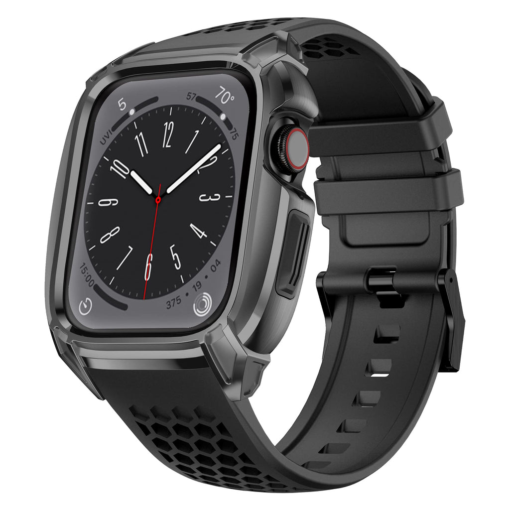  [AUSTRALIA] - OUHENG Compatible with Apple Watch Band 45mm with Stainless Steel Case, Military Shockproof Rugged Men Sports TPU Strap Band with Protective Bumper Cover for iWatch Series 8 7, Space Gray