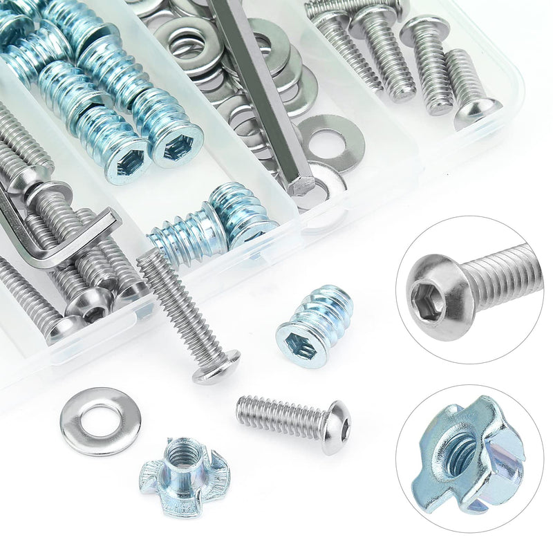  [AUSTRALIA] - HELIFOUNER 1/4"-20 Threaded Inserts for Wood Furniture, T Nuts, 1/4-20 x 3/4", 1" Button Head Socket Cap Screws, Flat Washers Assortment Kit, 62 Pieces 1/4"-20 Kit, 62 Pieces