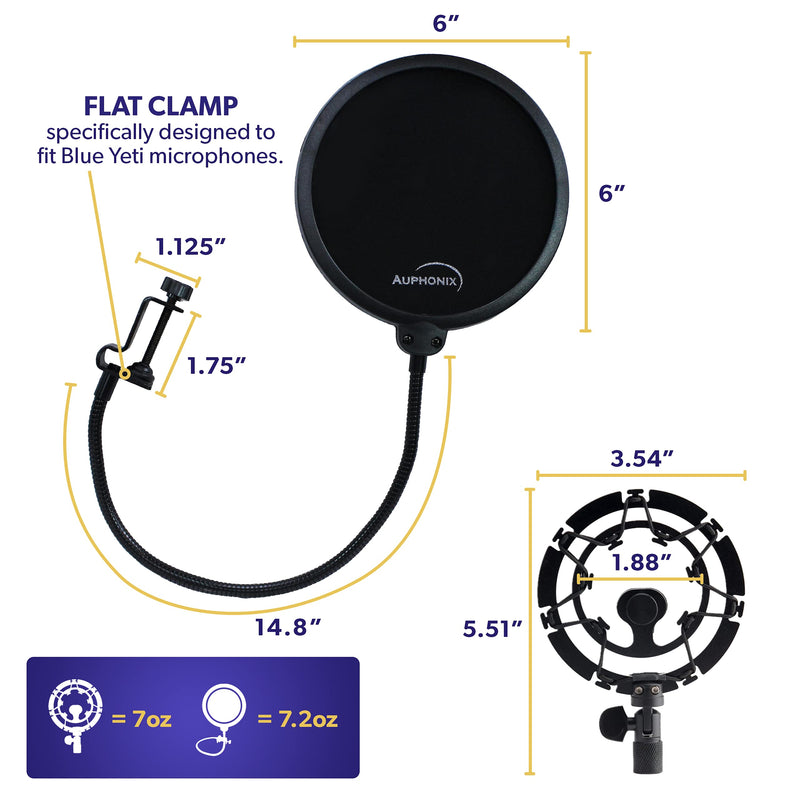  [AUSTRALIA] - AUPHONIX Blue Yeti Shock Mount & Pop Filter - Easy to fit | Delivers Perfect Voice Clarity & Professional Vibration Blocking | Ideal for Gamers & Gaming, Voiceover Artists, Podcasts & Podcasting