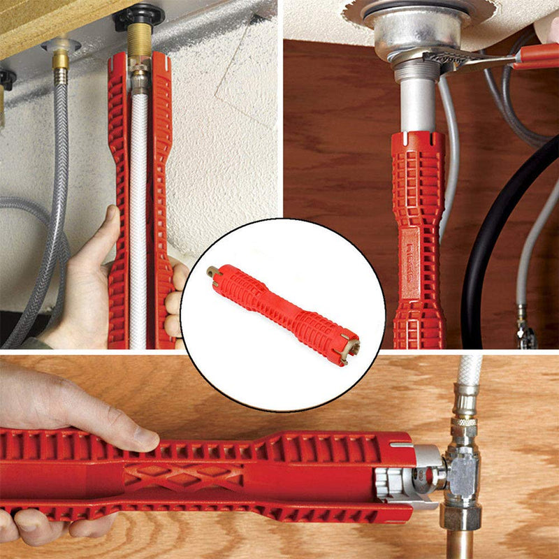  [AUSTRALIA] - WREOW （8 in 1）Multifunctional Faucet Wrench Tool,Double Head Sink Installer Tool Water Pipe Spanner Tackle For Plumbers And Homeowners (red) Red