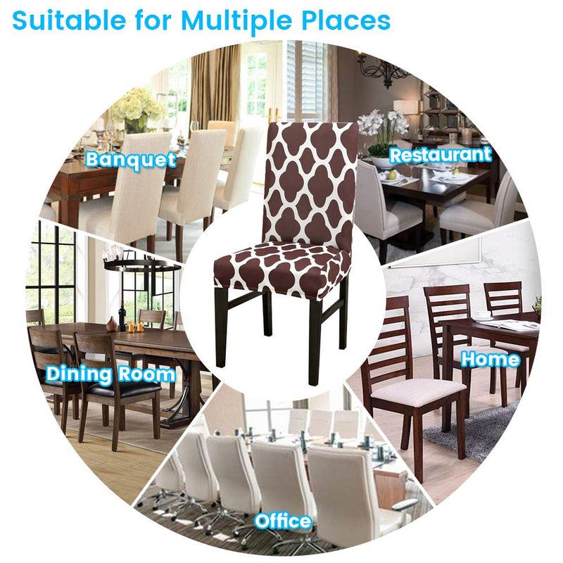  [AUSTRALIA] - MIFXIN Dining Chair Cover Set of 6 Chair Protective Slipcover Universal Stretch Elastic Chair Protector Seat Covers for Dining Room Wedding Banquet Party Decoration (Coffee+White) Coffee+white 6 Pcs