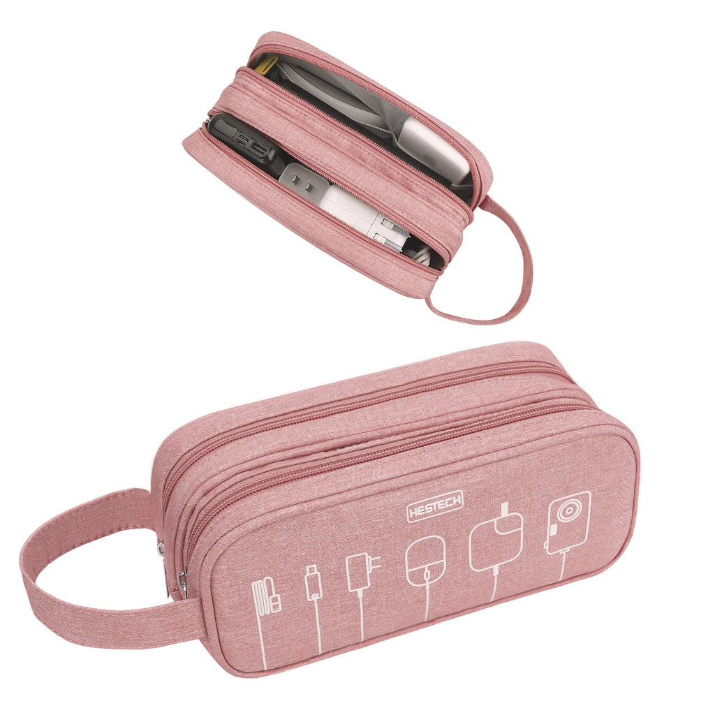  [AUSTRALIA] - HESTECH Cord Organizer Travel Bag Electronic Organizer Travel Case Tech Organizer Pouch for Charging Data Cable,Charger,Phone,Power Bank,Mouse,USB Flash Drive,Earphone Accessories for Women Men,Pink Medium Baby Pink