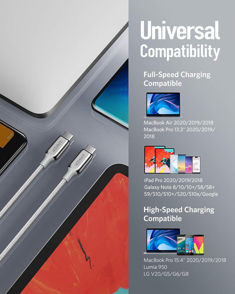 USB C Cable, Anker Powerline+ III USB C to USB C (6ft) USB-IF Certified Cable, 60W Power Delivery PD Charging for Apple MacBook, iPad Pro 2020, iPad Air 4, Google Pixel 4a, and More(Silver) Silver - LeoForward Australia