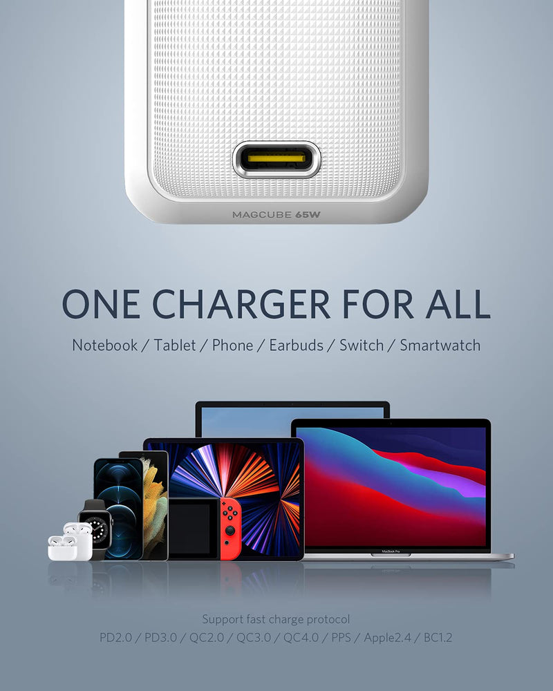  [AUSTRALIA] - USB C Charger, AOHI Magcube 65W PD Fast Charger GaN+ Wall Charger Power Adapter Charger for MacBook Pro/Air, Galaxy S20/S10, Note 20/10+, iPhone 13/13 Pro/12/Pro/Mini White (Cable Not Included)