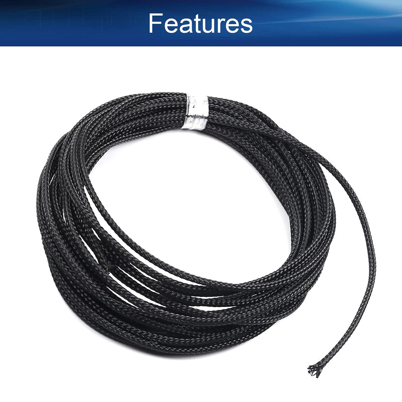  [AUSTRALIA] - Bettomshin 1Pcs Length 16.4Ft PET Braided Cable Sleeve, Width 2mm Expandable Braided Sleeve for Sleeving Protect Electric Wire Electric Cable Black