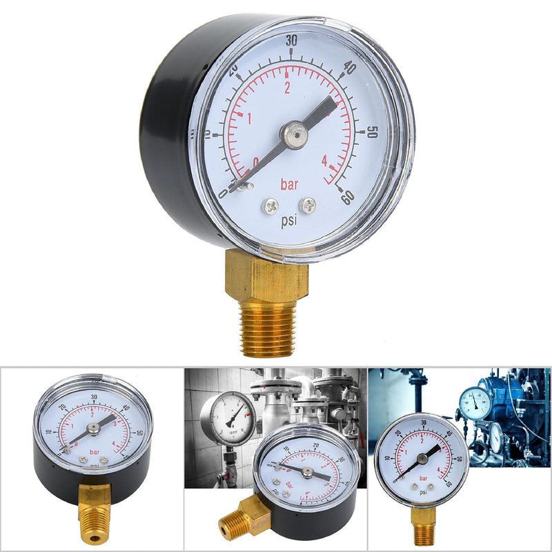  [AUSTRALIA] - Mechanical Pressure Gauge Pressure Gauge Measuring Tool 1/8inch BSPT Base Connection for Air Oil Water Measurement (0-60psi, 0-4bar)