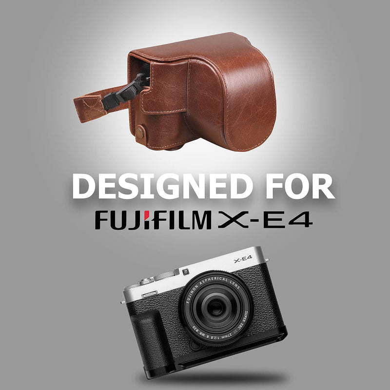  [AUSTRALIA] - MegaGear Ever Ready Genuine Leather Camera Case Compatible with Fujifilm X Series X-E4 (XF 27mm f/2.8 R WR) Brown