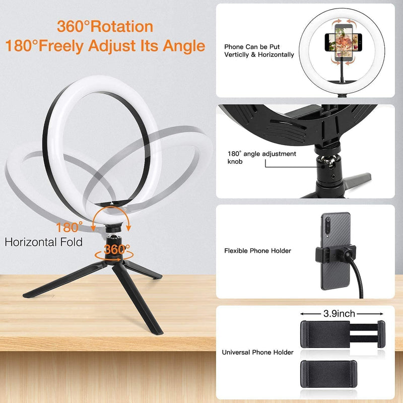  [AUSTRALIA] - 10" Ring Light MACTREM LED Light Ring with Tripod, Clamp & Phone Holder for YouTube Video, Makeup, Selfie, Photography, Live Streaming, Tiktok, 3 Light Modes & 10 Brightness Level (10 inch) 10 inch
