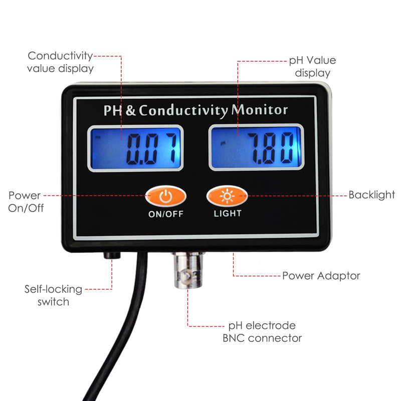 pH/EC Conductivity Meter with ATC Water Quality Tester 0.0-14.0pH / 0~19.99ms/cm Aquarium, Hydroponics Tool PH/EC METER - LeoForward Australia