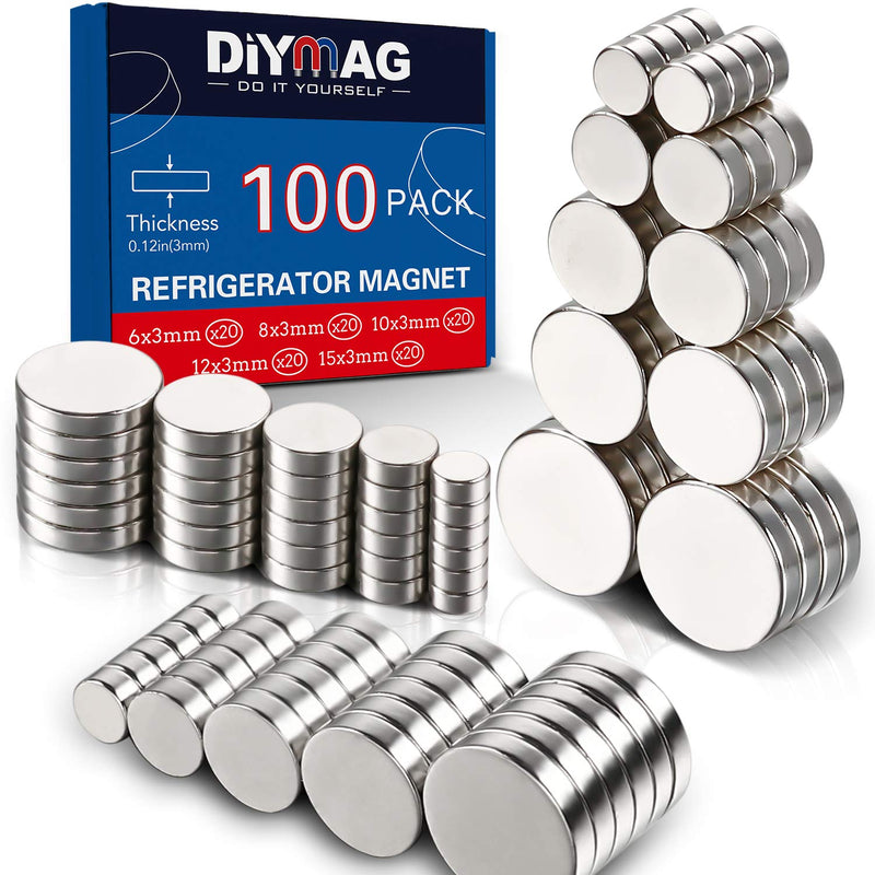  [AUSTRALIA] - DIYMAG 3MM-Mix 100 Piece Refrigerator Magnets for Office, Hobbies, Crafts and Science, Small Round Disc Magnets, Push Pin Magnets, Fridge Magnets, Whiteboard Magnets X3-100P